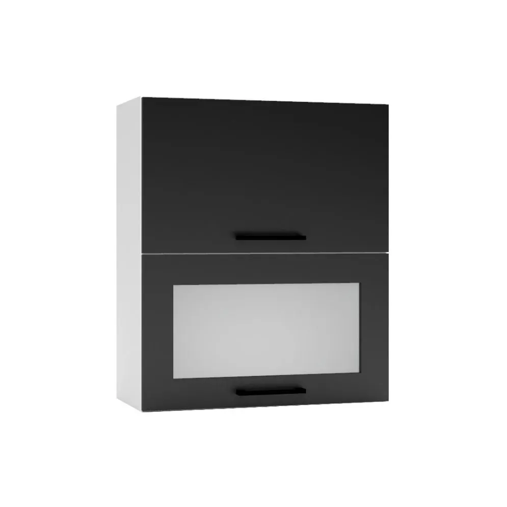 Przeszklona szafka kuchenna wisząca 60 DENIS W60 GRF/2 SD czarna mat I MIRAT.  kolekcja DENIS