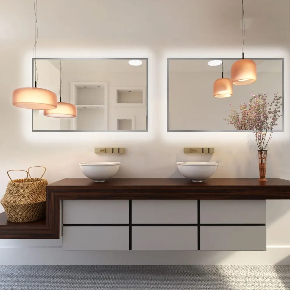 Bezpieczne lustro łazienkowe LUMO 90x60cm srebrne z oświetleniem LED I sklep meblowy MIRAT.