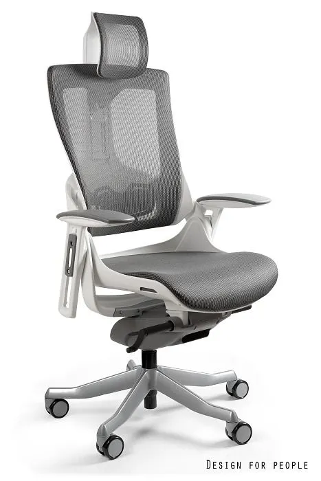 Fotel biurowy WAU 2 biały/szary siatka z regulowanymi podłokietnikami | MIRAT.