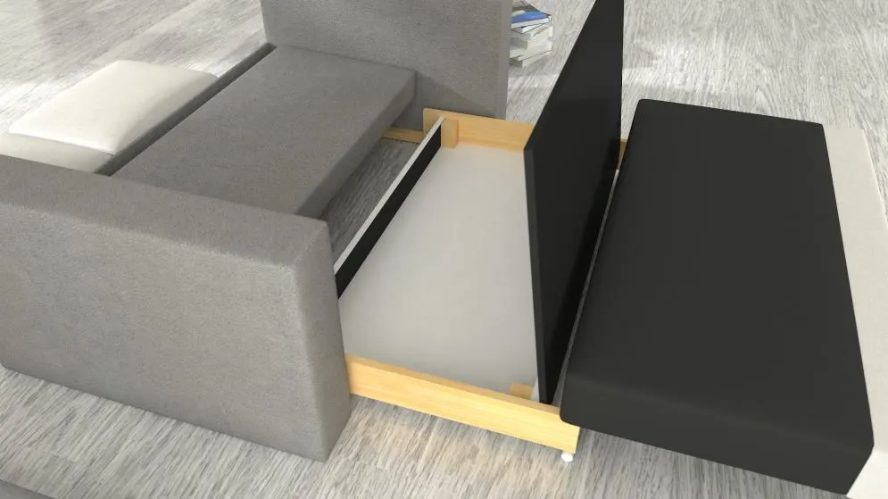Sofa rozkładana z funkcją spania WAVE szara z pojemnikiem | MIRAT.