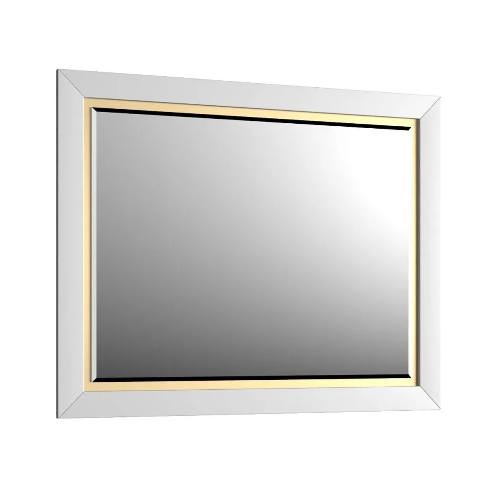 Lustro łazienkowe CHIC 100x80 cm w białej ramie ze złotym detalem | MIRAT kolekcja CHIC