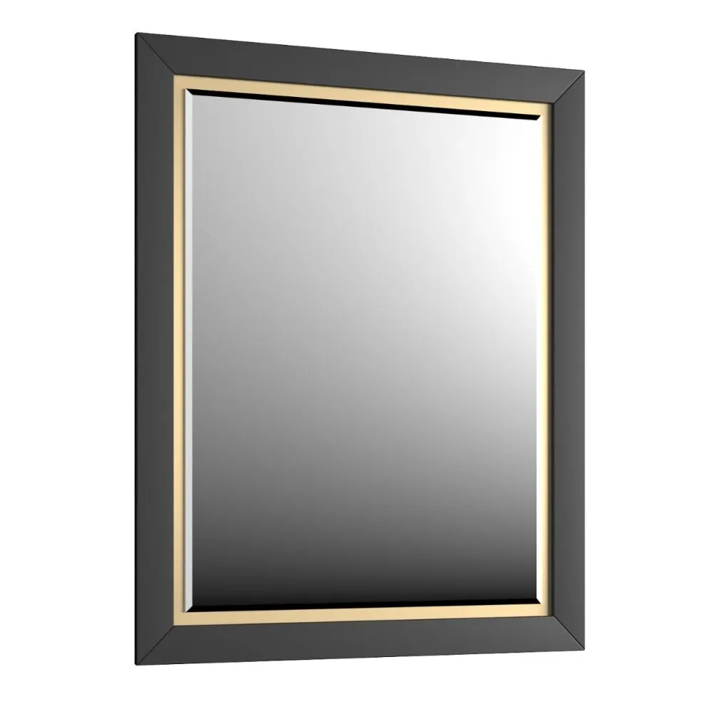 Lustro łazienkowe CHIC 80x80 cm w czarnej ramie ze złotym detalem | MIRAT kolekcja CHIC