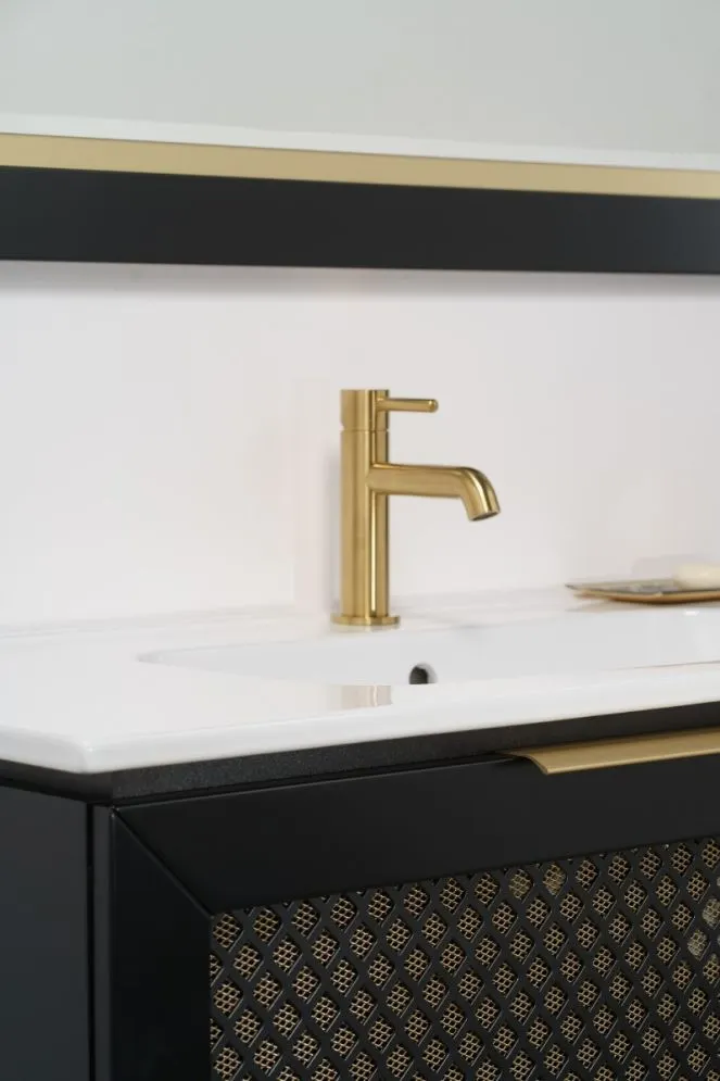 Szafka łazienkowa wisząca CHIC 35 cm biała półmat ze złotymi dodatkami | MIRAT