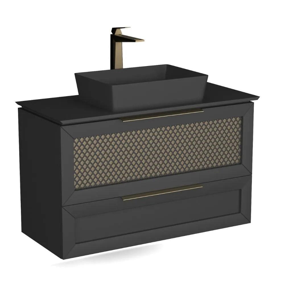 Szafka łazienkowa wisząca CHIC 35 cm biała półmat ze złotymi dodatkami | MIRAT