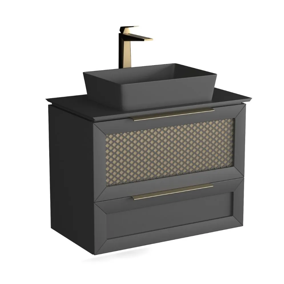 Wisząca szafka pod umywalkę CHIC 100 cm biała półmat ze złotymi dodatkami | MIRAT