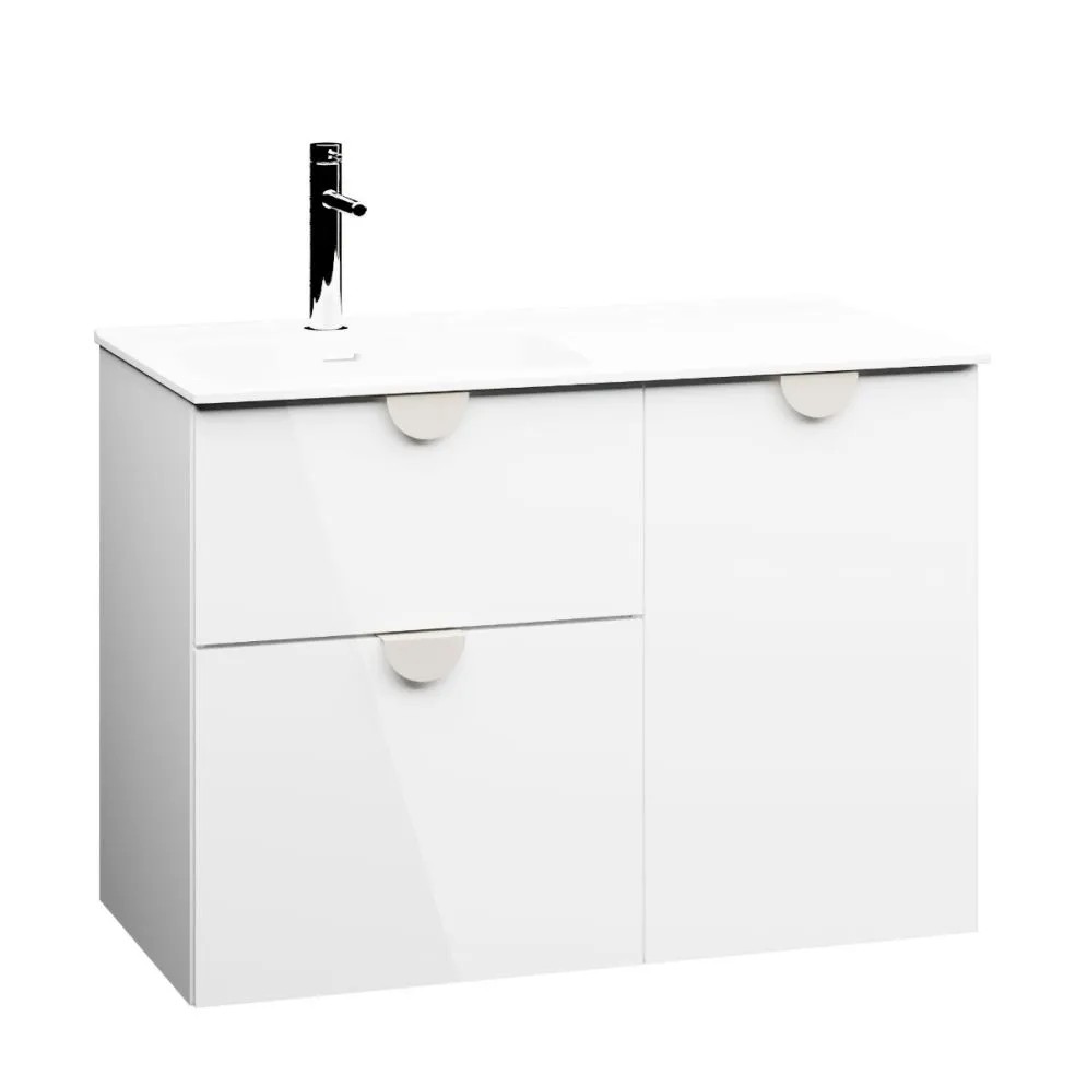 Szafka pod umywalkę COCO 90 cm biała połysk z koszem na pranie | MIRAT kolekcja COCO