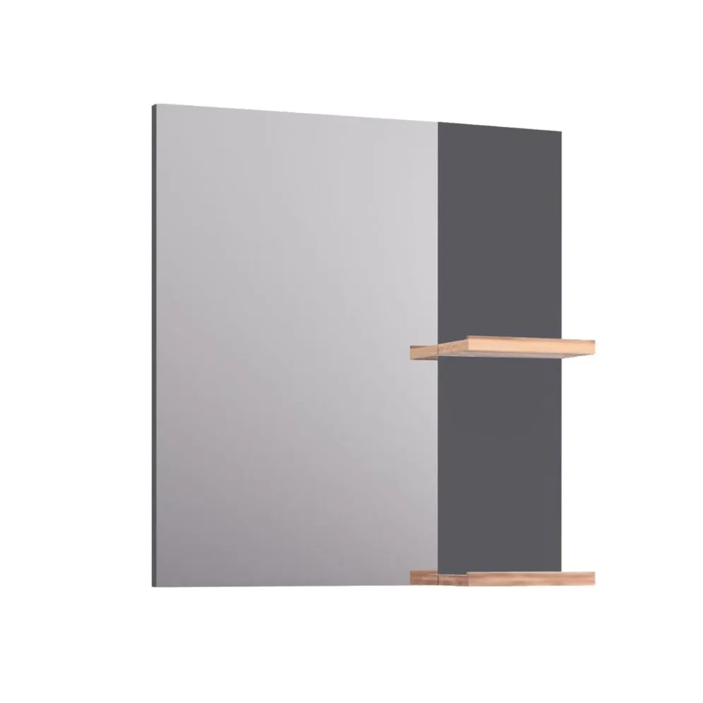 Lustro łazienkowe L-WOOD 59 cm antracyt z półkami dąb castello | MIRAT  kolekcja L-WOOD