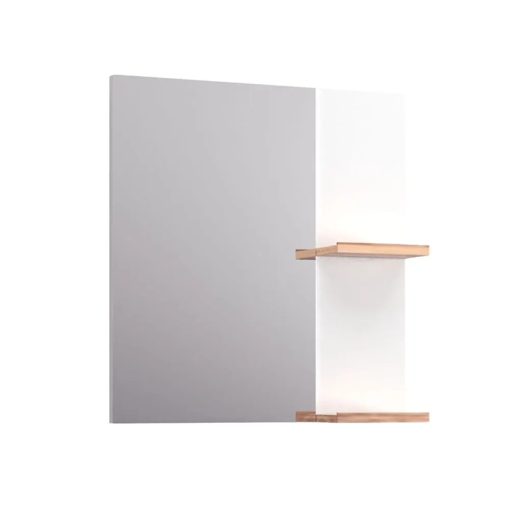 Lustro łazienkowe L-WOOD 59 cm białe połysk z półkami dąb castello | MIRAT styl SKANDYNAWSKI kolekcja L-WOOD