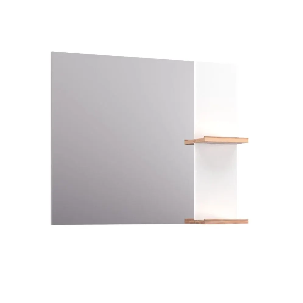 Lustro łazienkowe L-WOOD 79 cm białe połysk z półkami dąb castello | MIRAT kolekcja L-WOOD