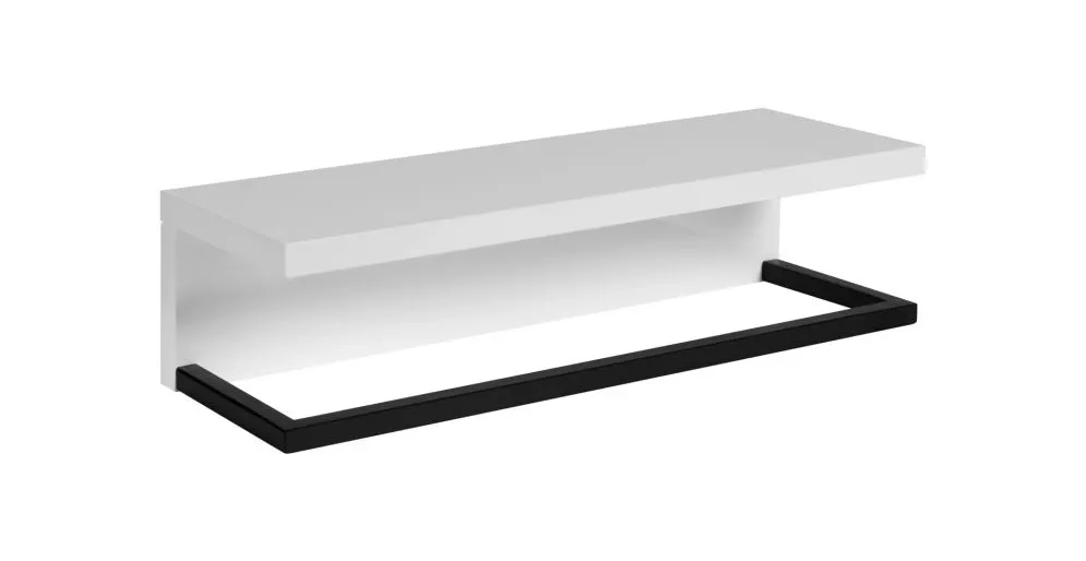 Półka łazienkowa z wieszakiem na ręcznik LOV 40 cm biała połysk lakierowana | MIRAT