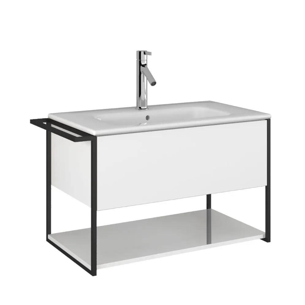 Szafka pod umywalkę LOV 80 cm biała połysk z wieszakiem na ręcznik| MIRAT  kolekcja LOV