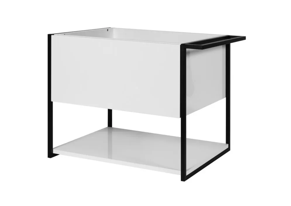 Szafka pod umywalkę LOV 60 cm biała połysk w czarnej ramie z półką | MIRAT  kolekcja LOV