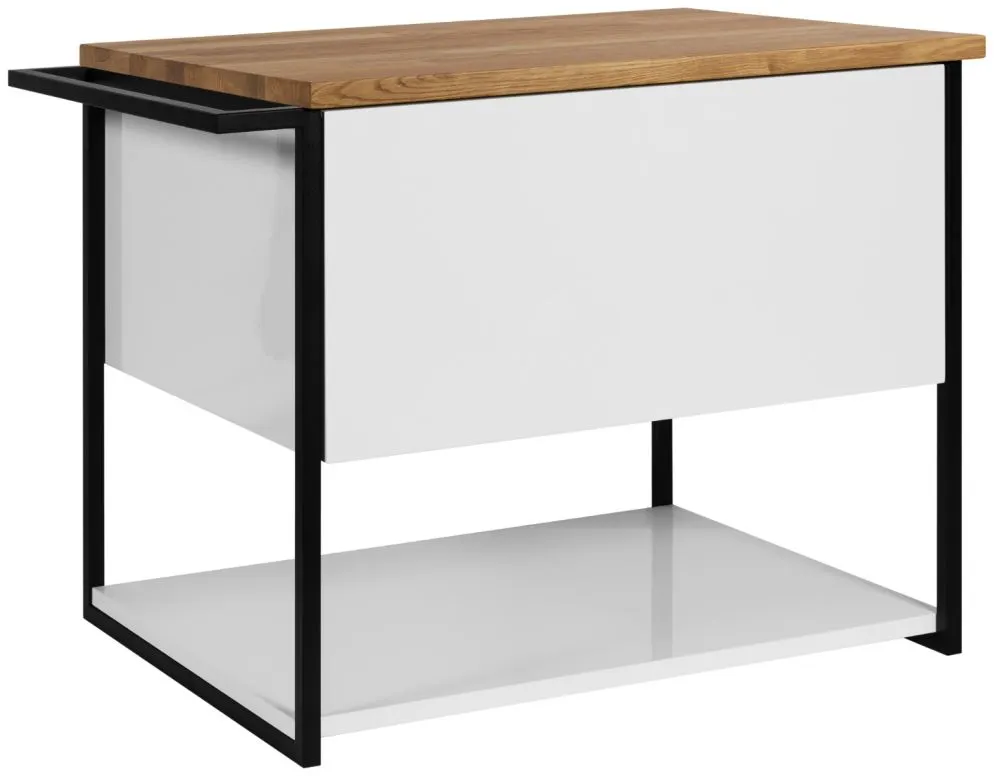 Szafka pod umywalkę LOV 60 cm biała połysk w czarnej ramie z półką | MIRAT  kolekcja LOV