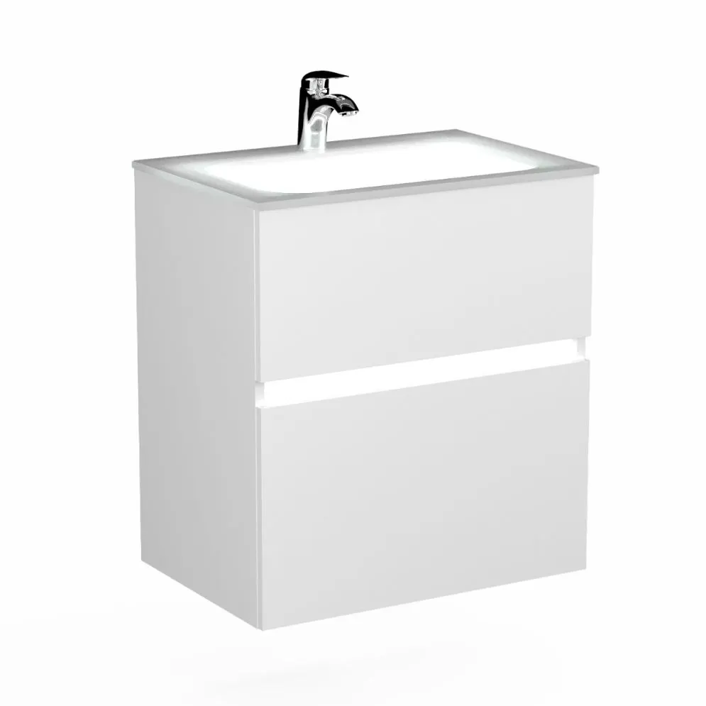 Szafka pod umywalkę NEO 60 cm biała połysk z oświetleniem LED i czujnikiem ruchu | MIRAT  kolekcja NEO