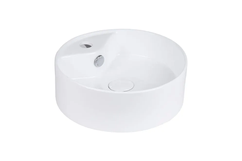 Okrągła umywalka ceramiczna nablatowa VESPA 38 cm biała z otworem na baterię | MIRAT