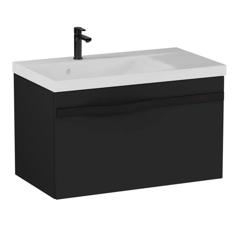 Szafka pod umywalkę VOG 69 cm czarna mat z czarnym uchwytem z szufladą | MIRAT