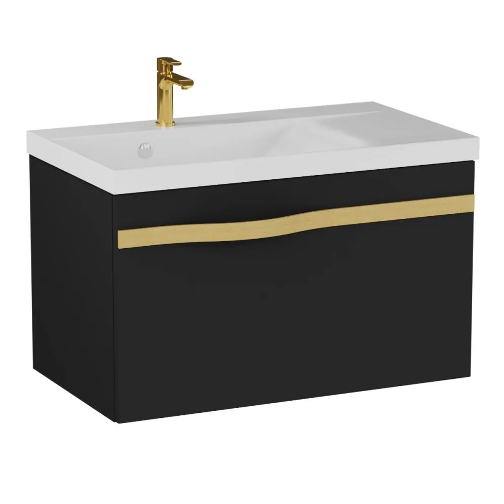 Szafka pod umywalkę VOG 69 cm czarna mat ze złotym uchwytem Wave | MIRAT