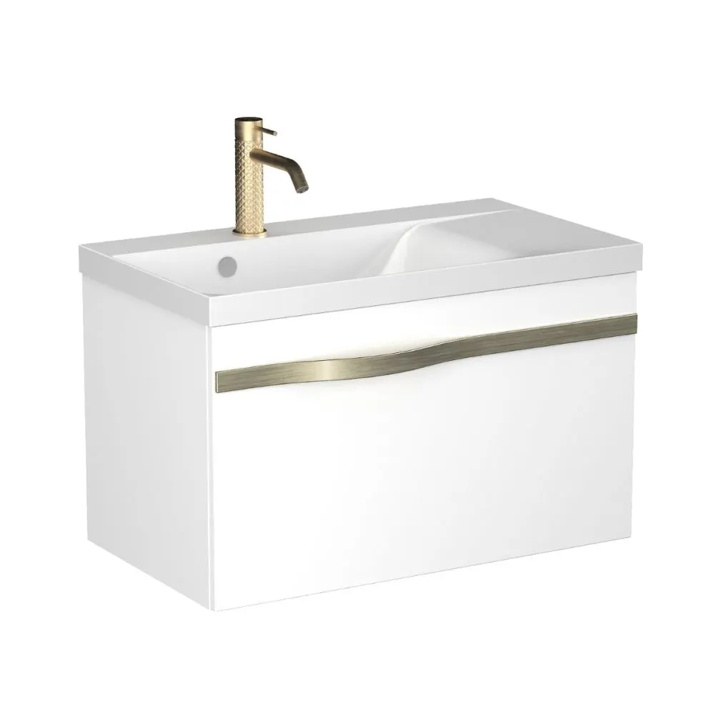 Wisząca szafka pod umywalkę VOG 69 cm biała połysk ze stalowym uchwytem | MIRAT