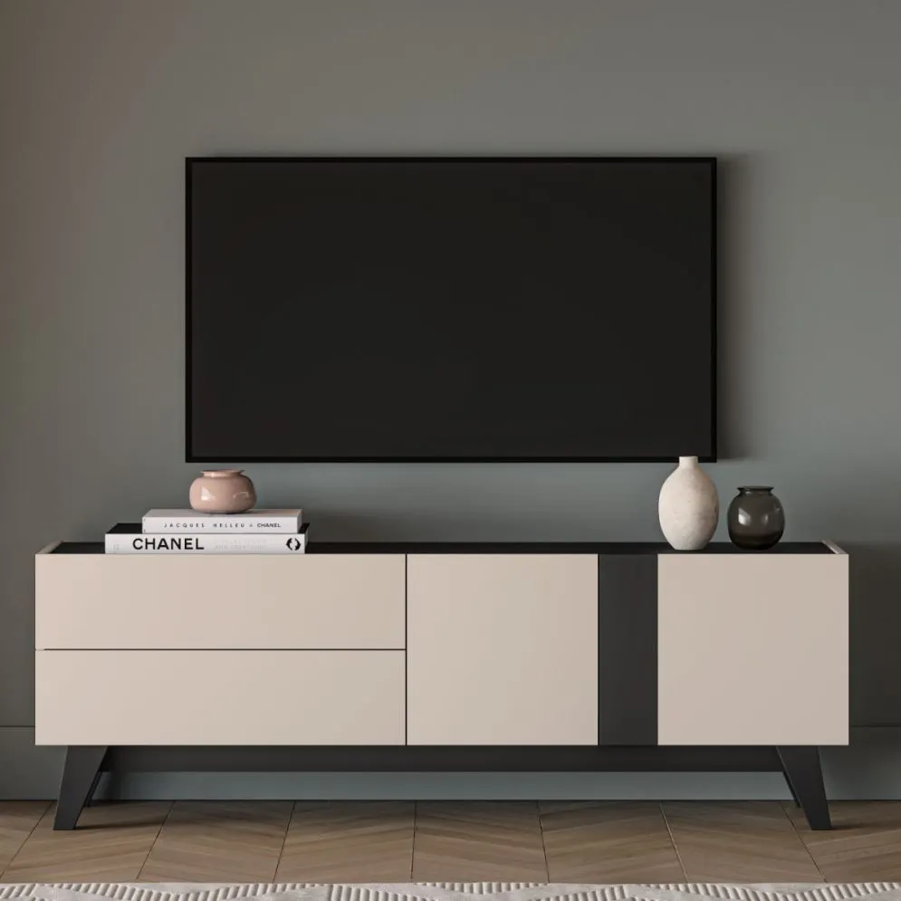 Szafka RTV FRESHION 05 1D2S 160 kaszmirowa/czarna I sklep meblowy MIRAT.  kolekcja FRESHION