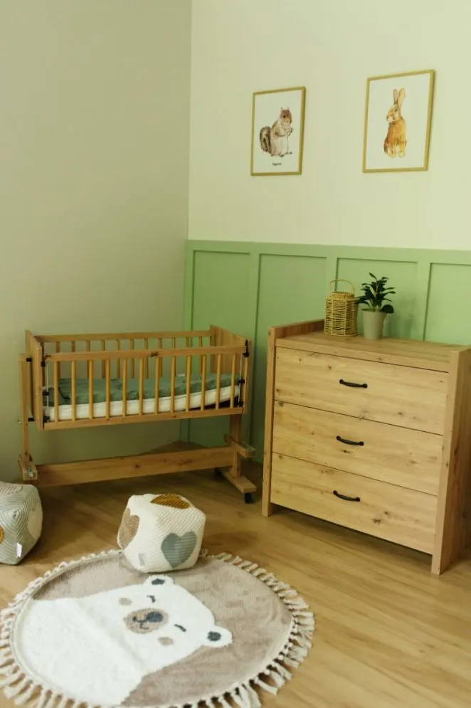 Łóżeczko kołyska KAJA 5w1 dąb dostawne na kółkach I sklep meblowy MIRAT. styl SKANDYNAWSKI