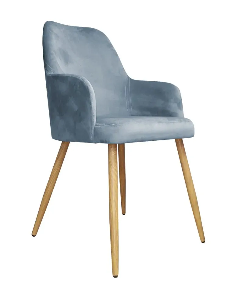 Krzesło WEZERA BL VELVET szare/dąb tapicerowane do salonu | MIRAT. w stylu GLAMOUR kolekcja