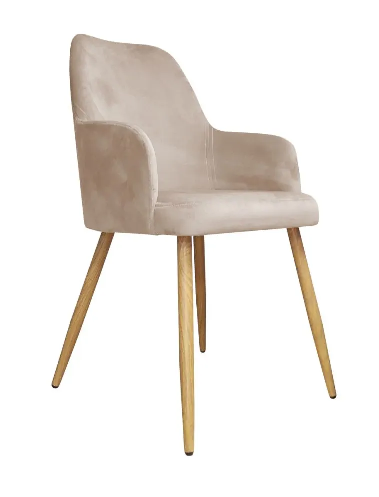 Krzesło WEZERA VELVET beżowe/dąb do salonu | MIRAT. w stylu GLAMOUR kolekcja