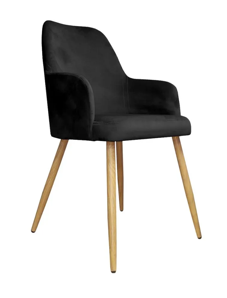 Krzesło WEZERA VELVET czarne/dąb tapicerowane na czterech nogach | MIRAT. w stylu GLAMOUR kolekcja