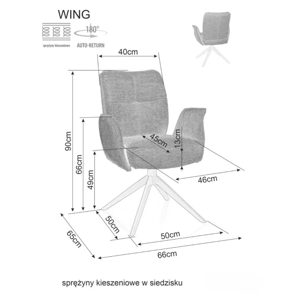 Krzesło tapicerowane WING BREGO ciemnoszare obracane z podłokietnikami I sklep meblowy MIRAT. styl LOFT