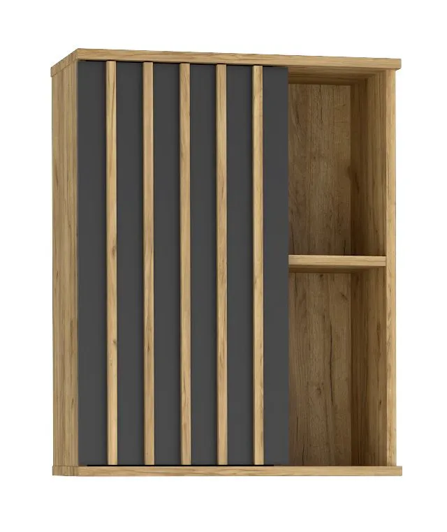 Meblościanka KALI 03 czarna/dąb craft z lamelami I sklep meblowy MIRAT. styl LOFT, RYFLOWANY