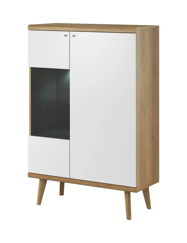 Witryna niska VIVIERA dąb/biała do salonu | MIRAT. w stylu SKANDYNAWSKI kolekcja VIVIERA