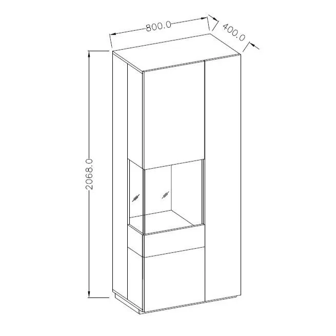 Dwudrzwiowa witryna wysoka SILKE 2D 80cm biały połysk/dąb wotan lewa I sklep meblowy MIRAT. styl SKANDYNAWSKI kolekcja SILKE
