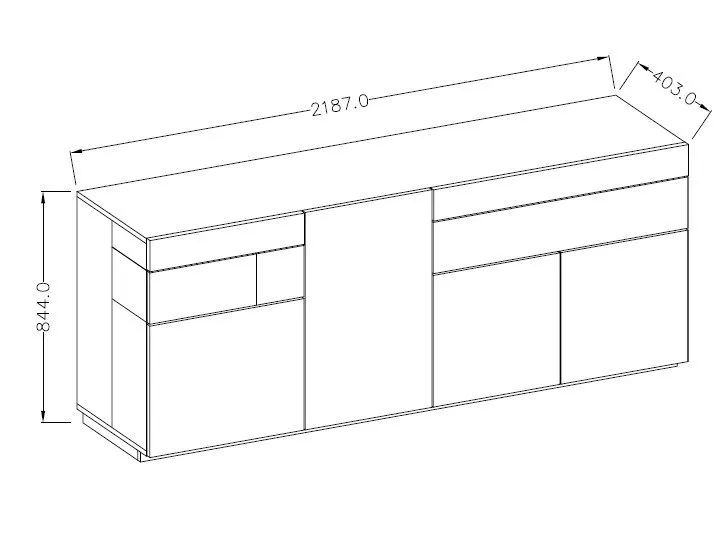 Komoda SILKE 4D2S 219cm biały połysk/dąb wotan szeroka I sklep meblowy MIRAT. styl SKANDYNAWSKI kolekcja SILKE