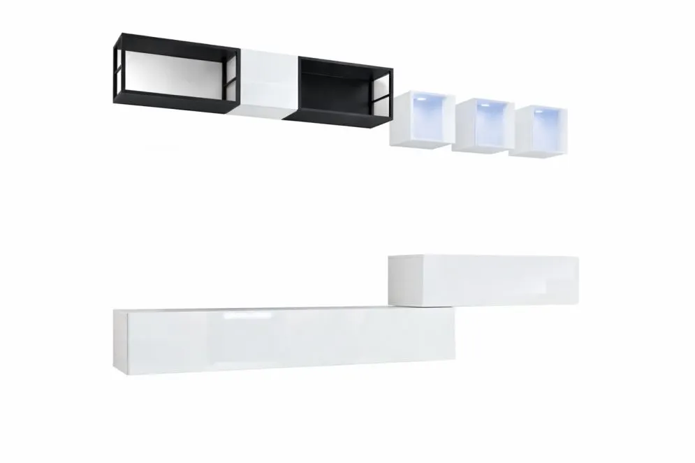Meblościanka SWITCH MET III biały połysk z metalowymi regałami | MIRAT.  kolekcja SWITCH MET