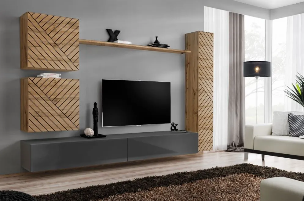 Szafka RTV2 SWITCH szary połysk podwieszana I sklep meblowy MIRAT.  kolekcja SWITCH