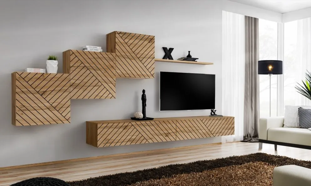 Meblościanka SWITCH LAMEL X dąb wotan ryflowane fronty I sklep meblowy MIRAT. styl RYFLOWANY