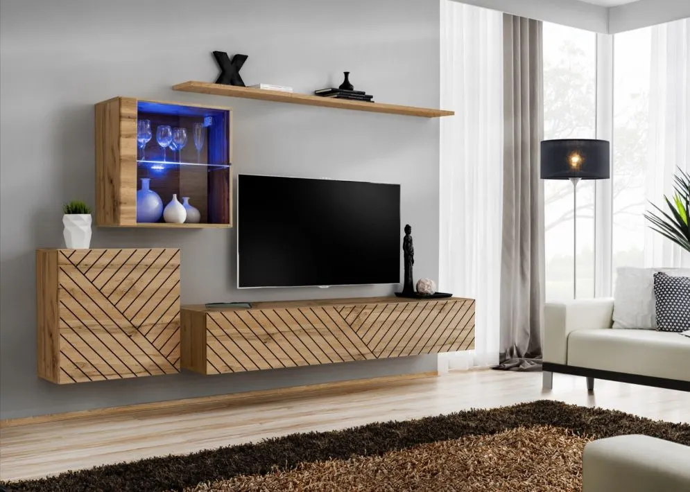 Meblościanka SWITCH LAMEL XV dąb wotan z ryflowanymi frontami I sklep meblowy MIRAT. styl RYFLOWANY