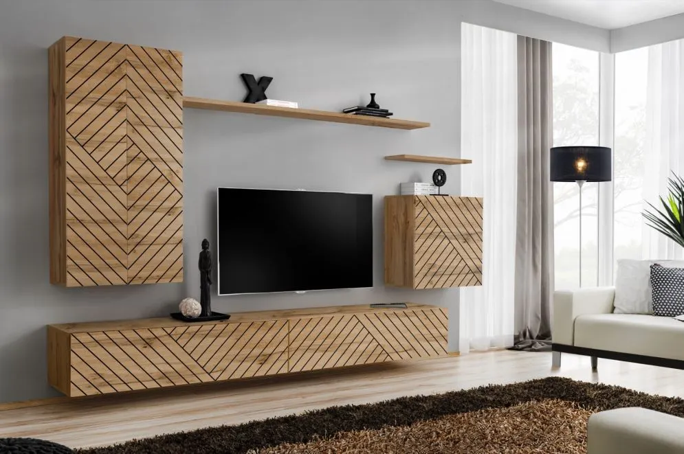 Meblościanka SWITCH LAMEL II dąb wotan ryflowane fronty I sklep meblowy MIRAT. styl RYFLOWANY