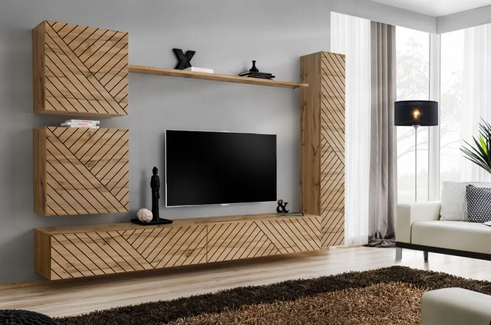 Meblościanka SWITCH LAMEL VIII dąb wotan ryflowane fronty I sklep meblowy MIRAT. styl RYFLOWANY