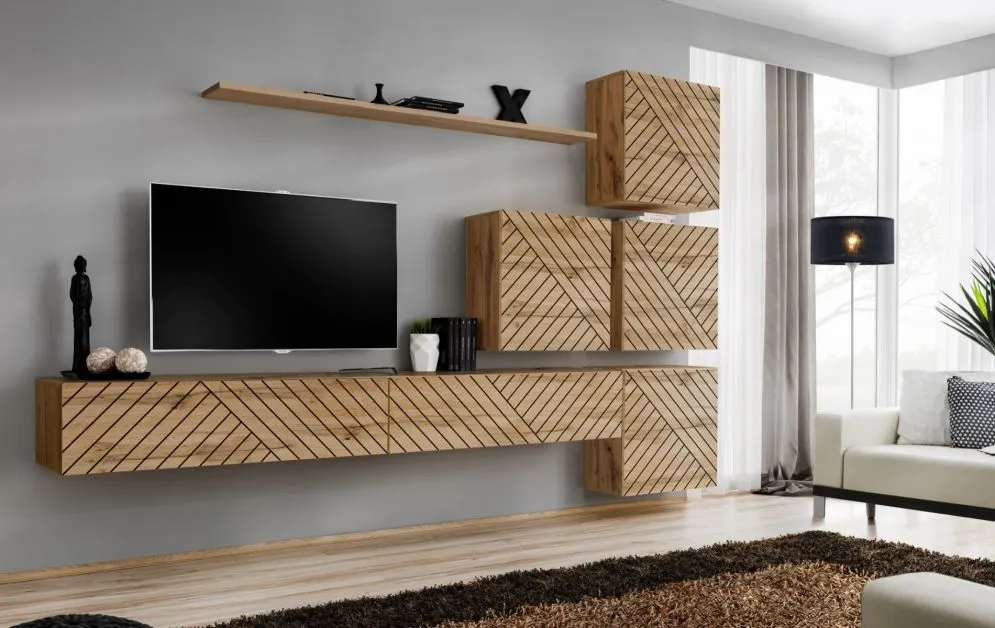 Meblościanka SWITCH LAMEL IX dąb wotan do salonu I sklep meblowy MIRAT. styl RYFLOWANY