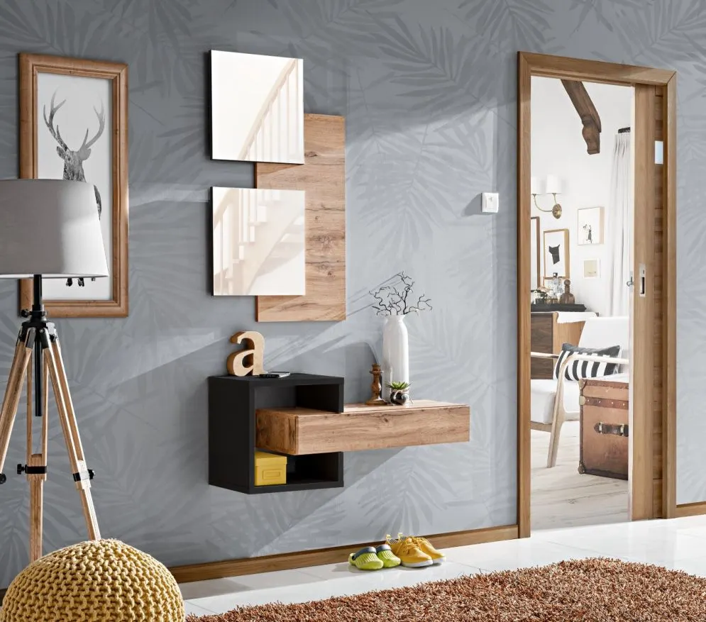 Konsola wisząca EASY 100x40 dąb wotan/czarna z półką I sklep meblowy MIRAT.