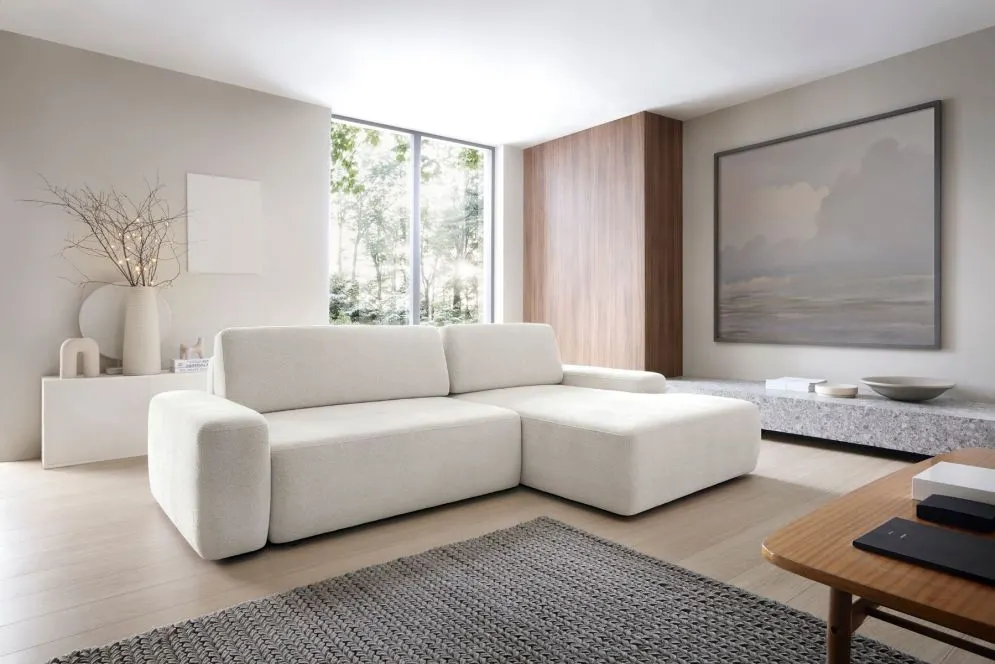 Narożnik z funkcją spania BELLA śmietankowy prawy/lewy I sklep meblowy MIRAT. styl SKANDYNAWSKI