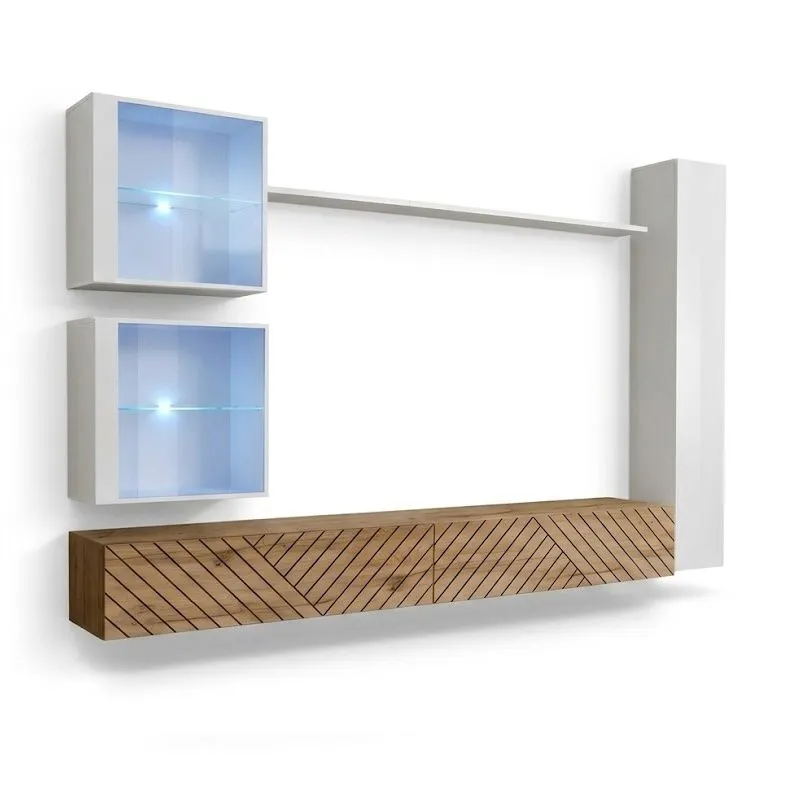 Meblościanka SWITCH LAMEL XVIII biała/dąb wotan do salonu I sklep meblowy MIRAT. styl RYFLOWANY kolekcja SWITCH LAMEL