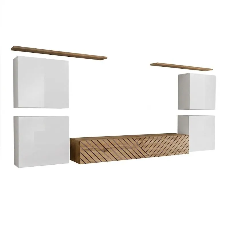 Meblościanka SWITCH LAMEL IV biała/dąb wotan wisząca I sklep meblowy MIRAT. styl RYFLOWANY kolekcja SWITCH LAMEL