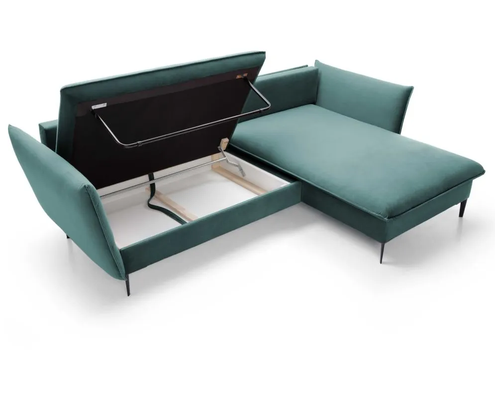 Narożnik z funkcją spania BOSS morski z poduszkami  I sklep meblowy MIRAT.