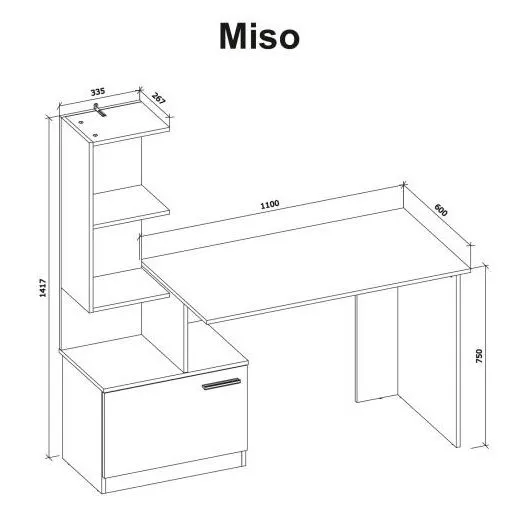Biurko komputerowe MISO dąb artisan/grafitowe z regałem I sklep meblowy MIRAT.