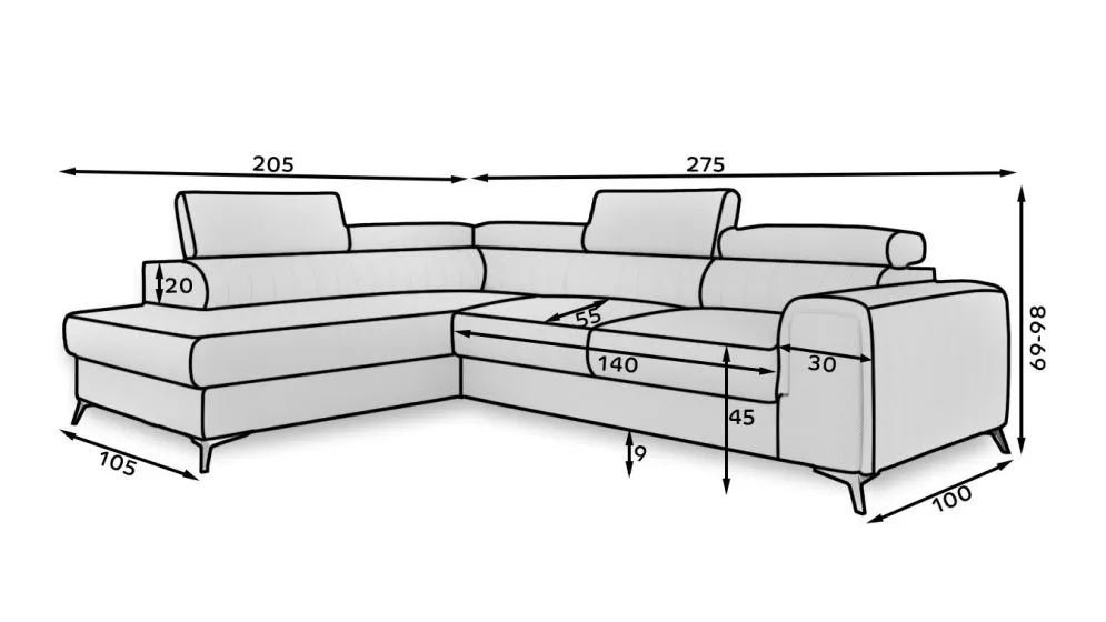 Narożnik z funkcją spania LAURENCE VELVET szary prawy polskiej produkcji | MIRAT. w stylu GLAMOUR kolekcja