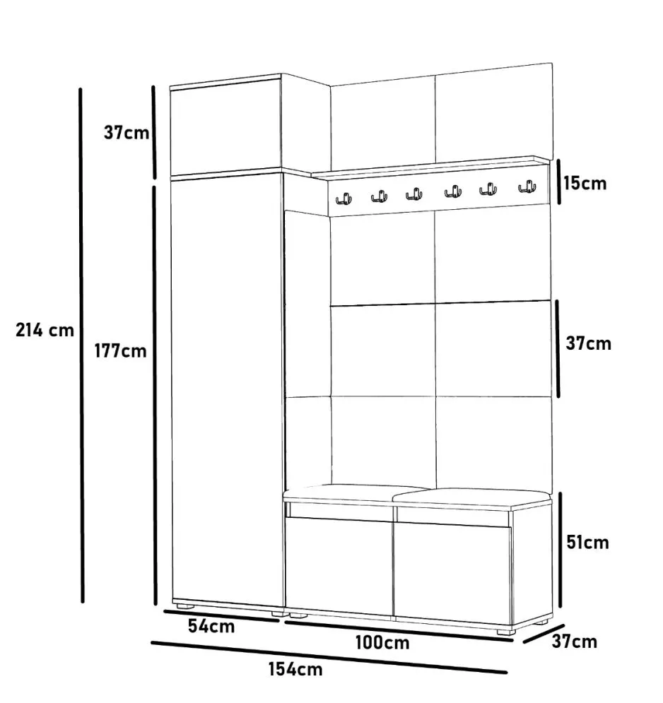 Garderoba z nadstawką i siedziskiem do przedpokoju SINGAPUR 154 dąb craft/zielony I sklep meblowy MIRAT. styl LOFT, SKANDYNAWSKI
