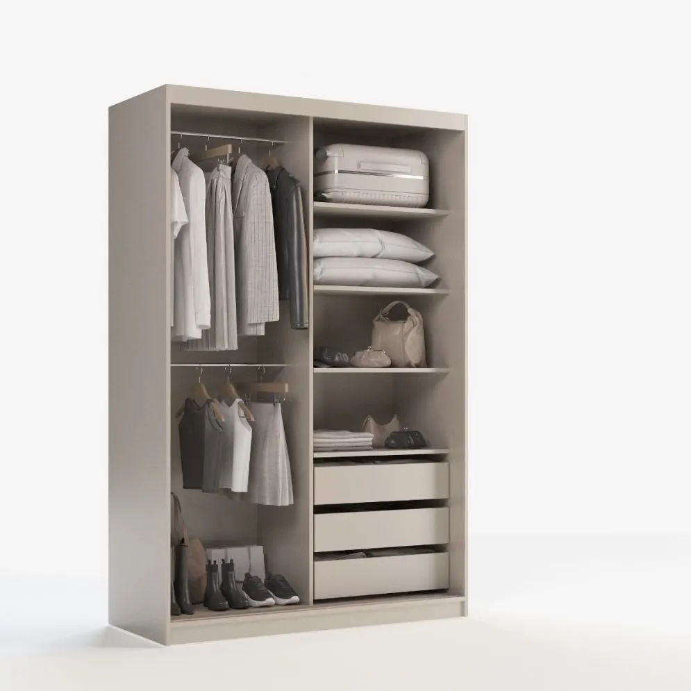 Szafa przesuwna SELLY BOX 140cm kaszmirowa z szufladami, półkami i drążkami I sklep meblowy MIRAT.