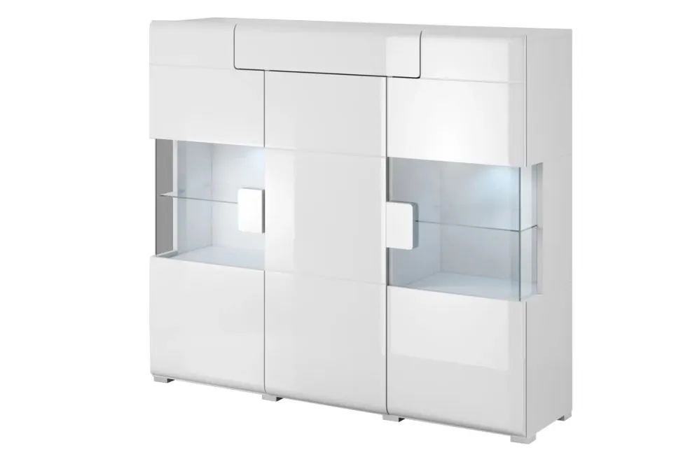Komoda wysoka TOLEDO 3D1S 147 biała połysk HELVETIA | MIRAT. w stylu GLAMOUR kolekcja