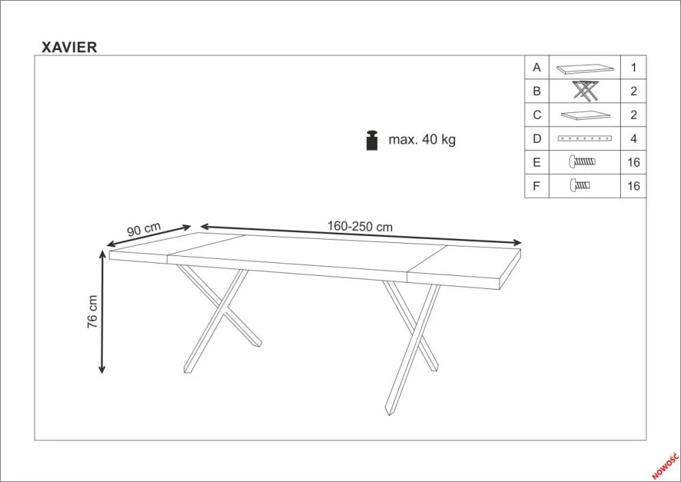 Stół XAVIER 160(250)x90 jasny dąb/czarny rozkładany z naturalnym drewnem | MIRAT. w stylu LOFT kolekcja